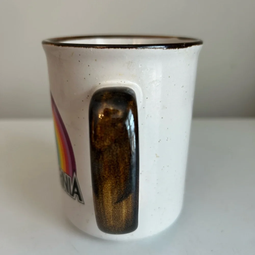 Vintage California Rainbow Pride‎ Coffee Cup 4 Inches 70’s Stoneware Rustic Boho